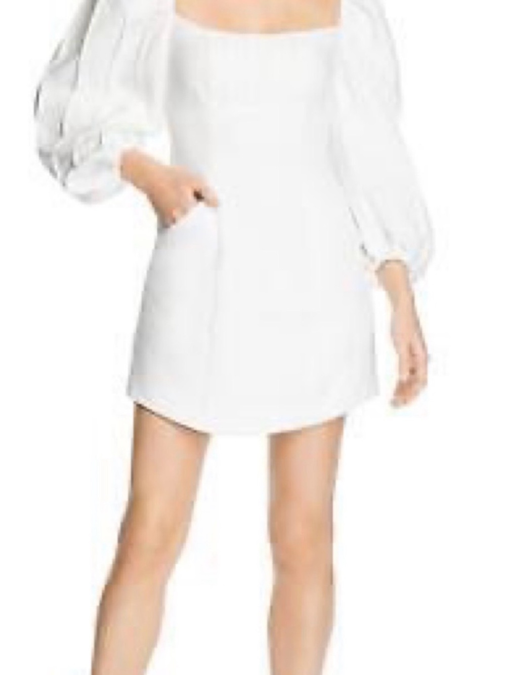 C/MEO Collective White Square-Neck Puff-Sleeve Mini Dress Sz 4